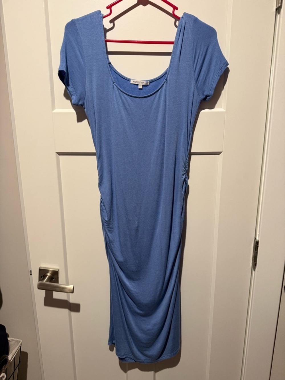 Soft Blue Square Neck Midi Dress